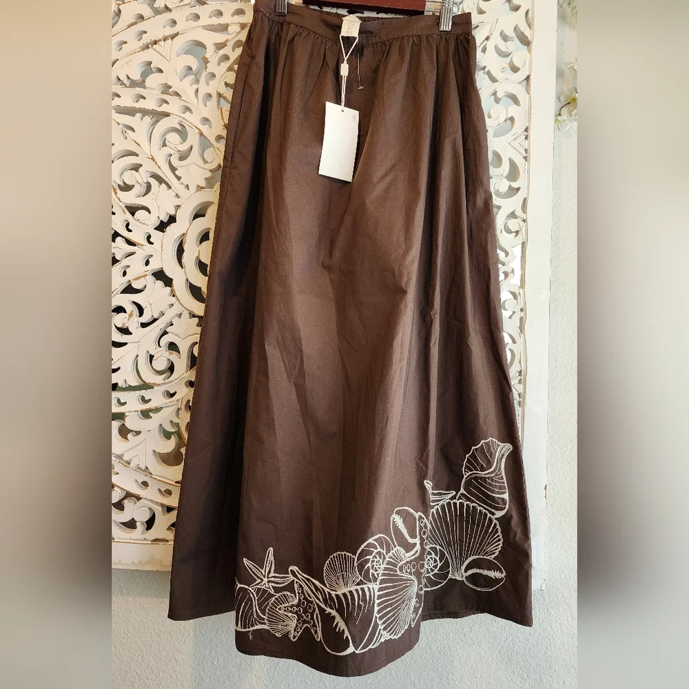 CAROLINE CONSTAS ENBRODERY BROWN MIDI FULL SKIRT NWT SZ SMALL - Picture 8 of 15